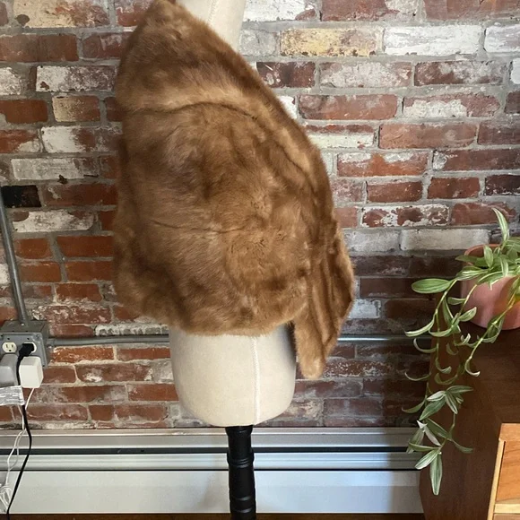 Conrad & Chandler Vintage 60's Brown Beige Mink Stole Cap Wrap - Picture 5 of 8